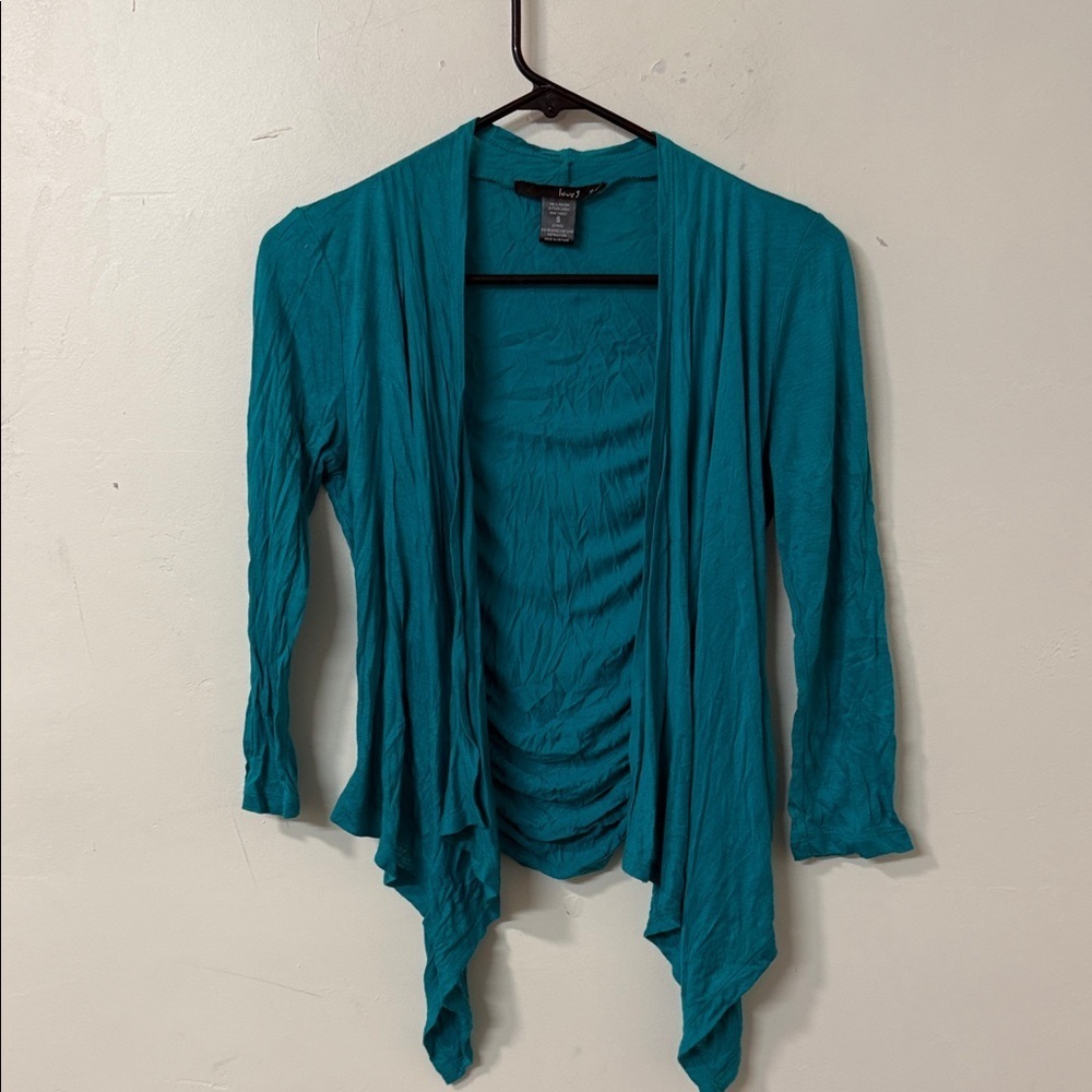 Love J Teal Draped Cardigan Y2K